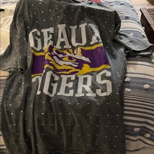 Geaux Tigers Graphic Tee in Charcoal with Purple & Gold